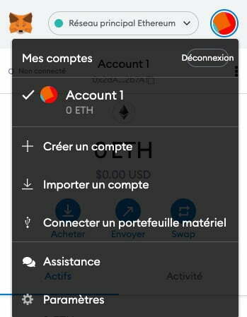 Paramètres MetaMask